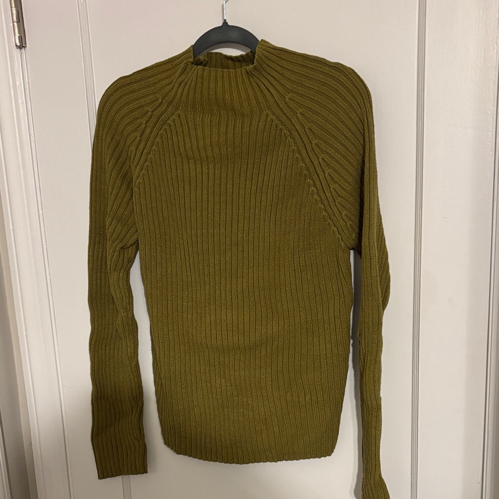 Olive Ribbed Turtleneck Sweater - Women's Cozy Knit